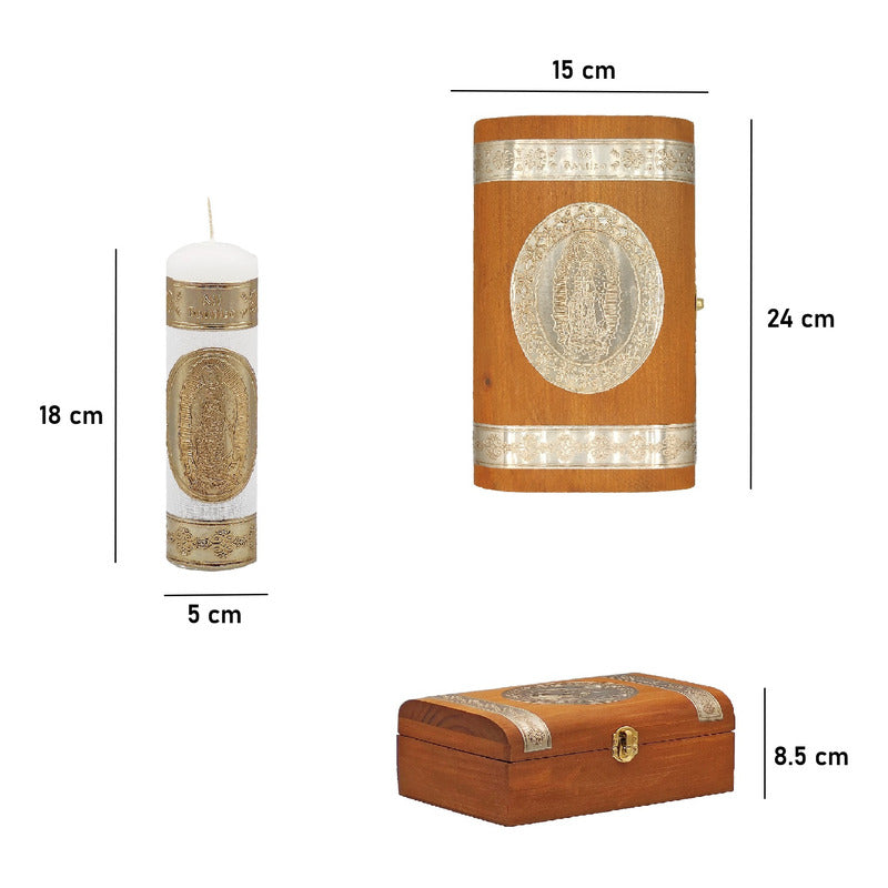 Set Para Bautizo Vela+concha+toalla+caja De Madera