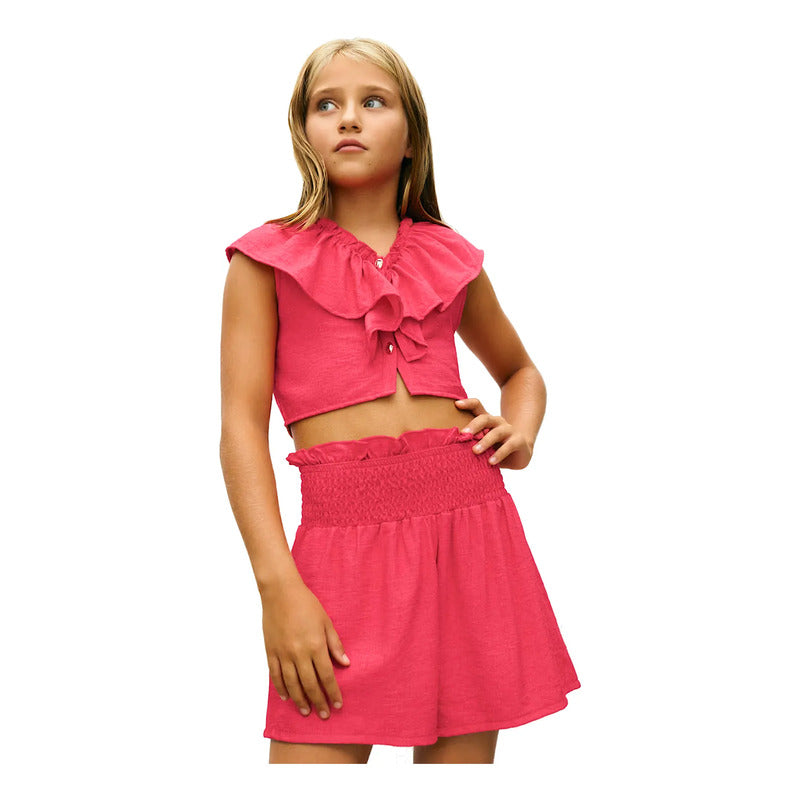 Conjunto Juvenil Blusa Crop Y Short Mod.6207 Marca Mayoral® Coral Lisa 14