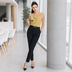 Blusa Cuello Drapeado Cruzado Para Mujer 4403 Marca Exotica® Amarillo Lunares G