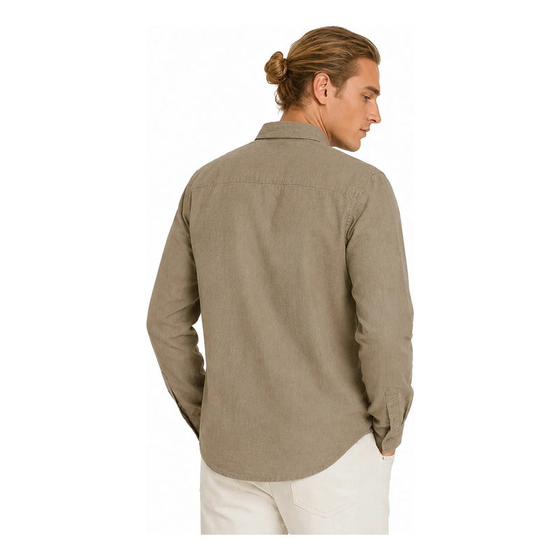 Camisa Lino Regular Fit Para Hombre Mod. Le2604 Roosevelt® Terracota Lisa M