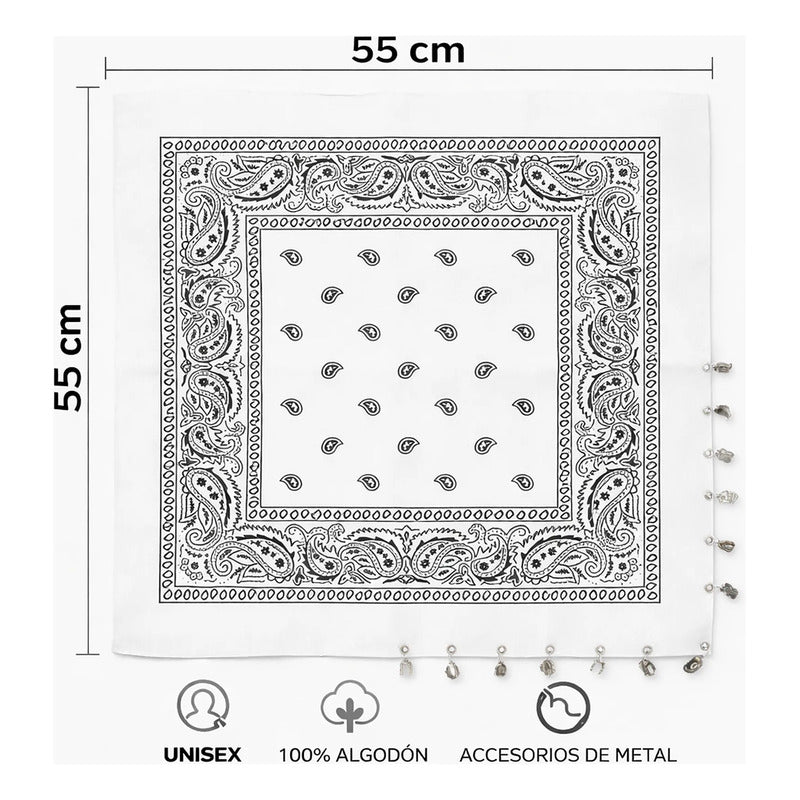 Paliacate Tradicional Multiusos Accesorio Unisex 55x55cm Blanco Geométrico Unitalla