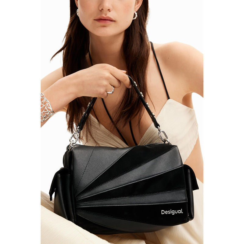 Bolso Patch Texturas Para Mujer Mod.24saxp75/2000 Desigual® Negro Lisa Níquel