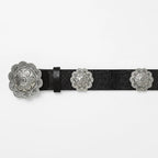 Cinturon Estilo Boho Western Con Hebilla Floral Para Mujer Negro Lisa 100 Cm