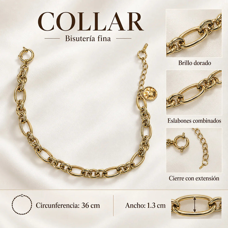 Collar Para Mujer Cadena Dorada De Eslabones Ovalados Dorado