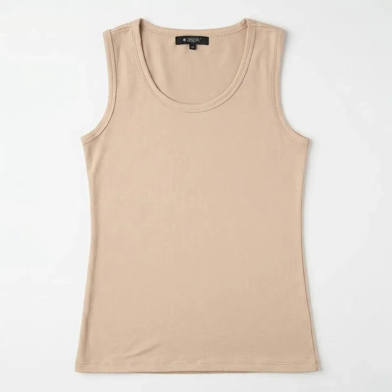 Blusa Básica Suave Sin Mangas Para Mujer Apx-0214 Aspik® Beige Lisa G