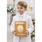 Set De Comunión Vela+biblia+caja De Madera Diseño Religioso
