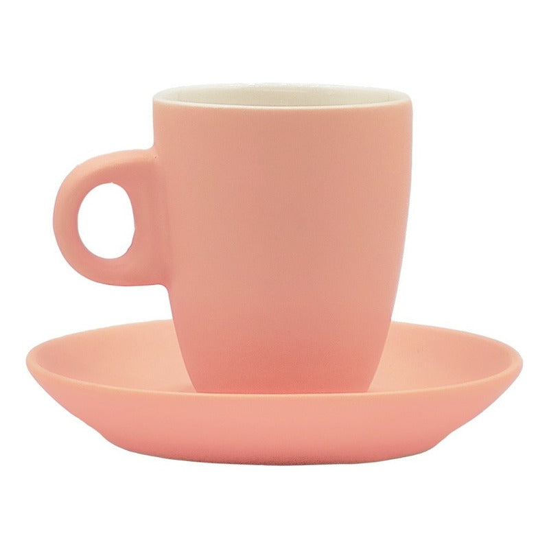 Set De 6 Tazas+platos De Porcelana Mod.1767 Rosa/multicolor Tazas