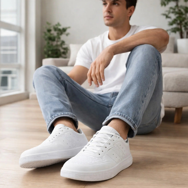 Tenis Casual Hombre Suela Flowtek Mod.415306 Marca Flexi® Blanco Lisa 26 Mx