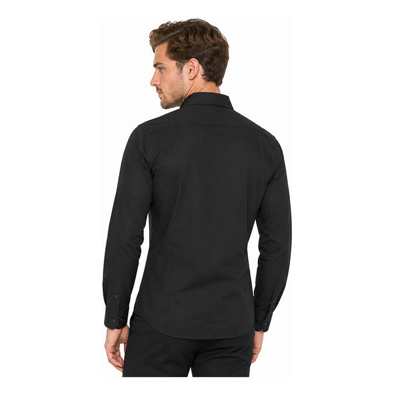 Camisa Slim Fit Para Hombre Mod.13064 Marca Manchester® Negro Lisa 16