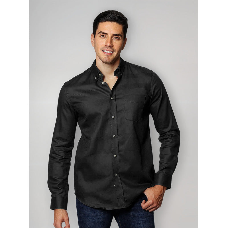 Camisa Para Hombre Manga Larga Mod.b35112 Marca Bobois® Negro Rayas G