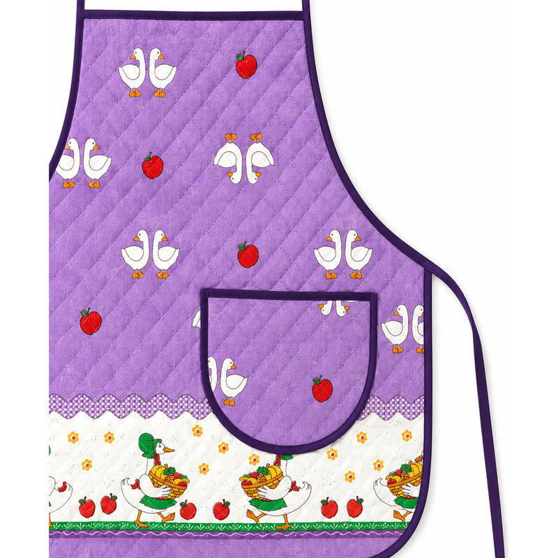 Mandil Delantal Ajustable Multiusos Repelente 65x50cm Lila Patos