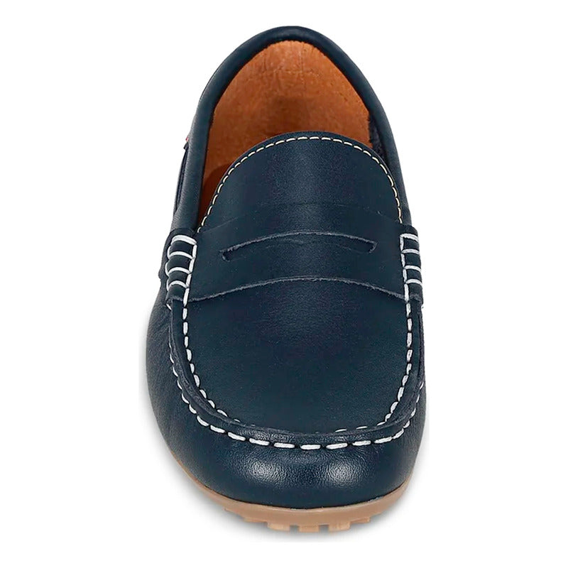 Zapato Mocasín Para Niño Mod.445300 Marca Coqueta Y Audaz® Azul Marino Lisa 21 Mx
