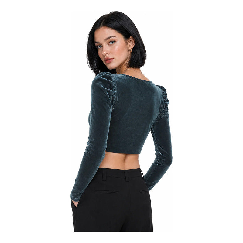 Blusa Terciopelo Tipo Corset Para Mujer Hs2407bl Hessed® Gris Oscuro Terciopelo G