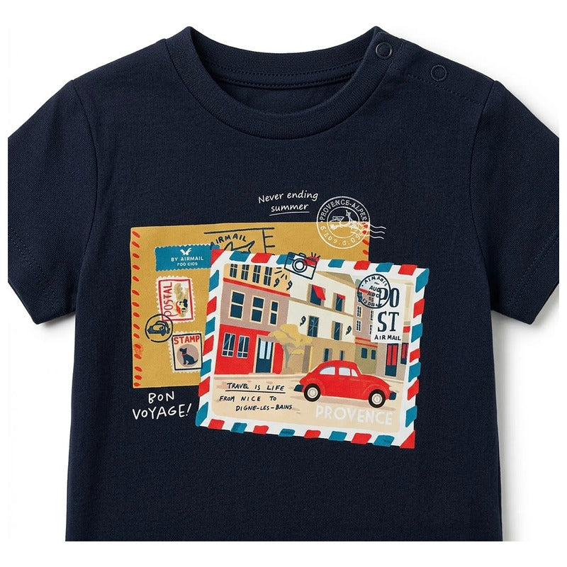 Playera Casual Para Bebé Mod.1005 Marca Mayoral® Azul Oscuro Postal 24 Meses Lisa
