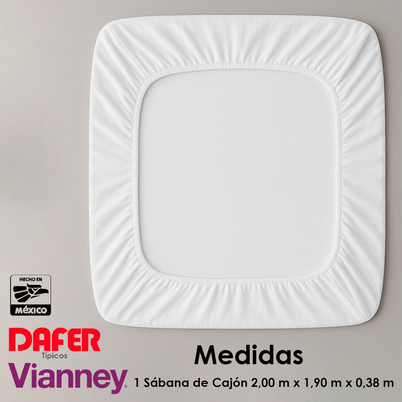 Juego De Sábanas King Size Mod. Cabos 100% Algodon Vianney® Blanco Liso