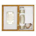 Set Para Bautizo Vela+concha+toalla+caja De Madera