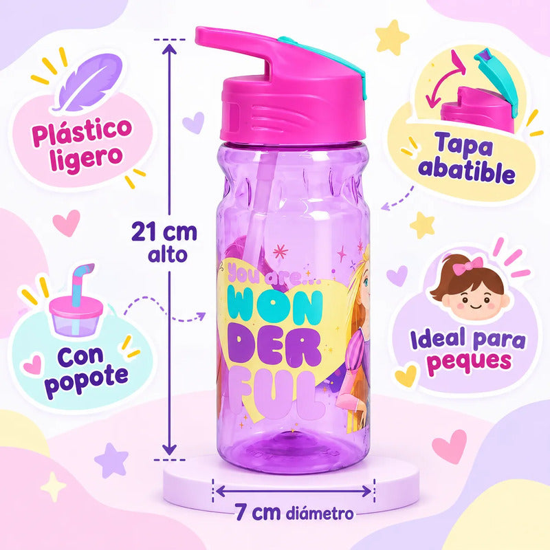 Botella De Agua Ligera Con Manija Para Niños Varios Diseños Princesa 1669-1143