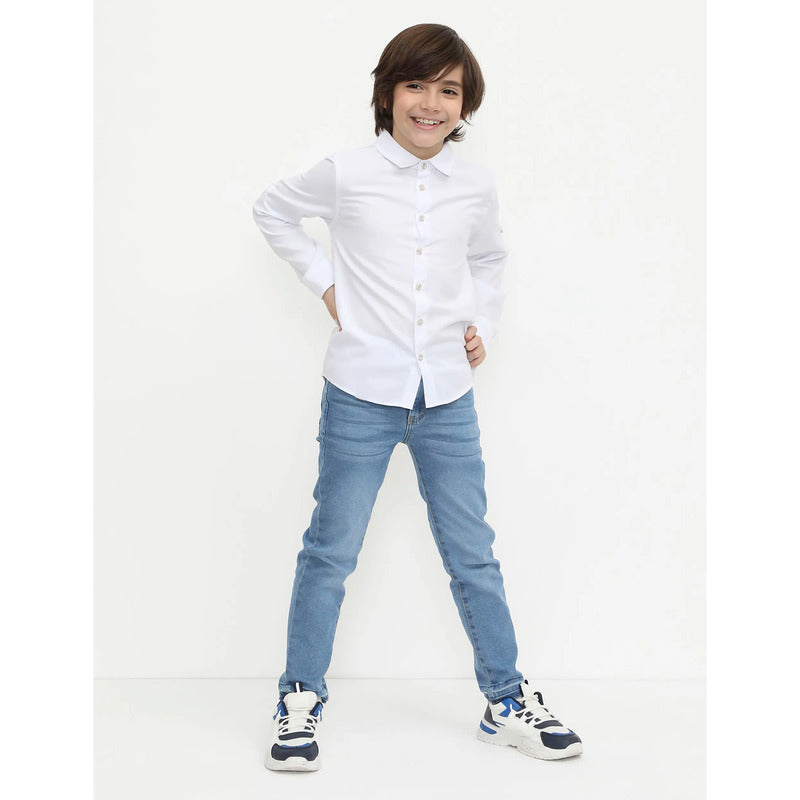 Camisa Manga Larga Para Niño Mod.874 Marca Mayoral® Blanco Lisa 10 Años