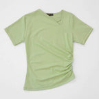 Blusa Corte Asimétrico Para Mujer Mod.x1126 Marca Julys® Verde Limón Lisa G
