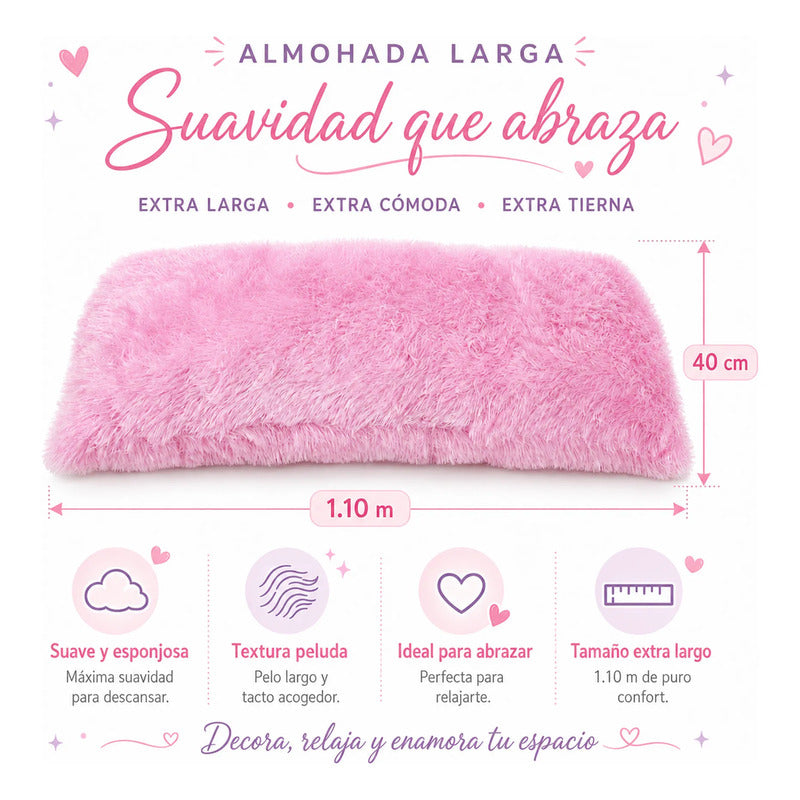 Almohada Abrazable Peluda 110cm X 40 Cm Marca Pillow Lart® Rosa
