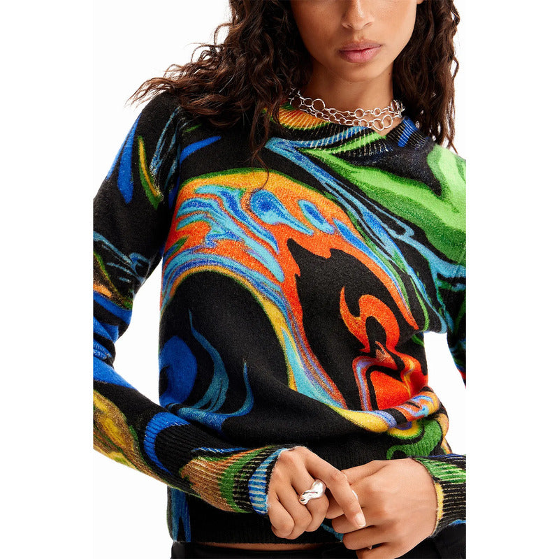 Suéter Suave Casual Para Mujer  23wwjf12/2000 Desigual® Multicolor Mármol Xs