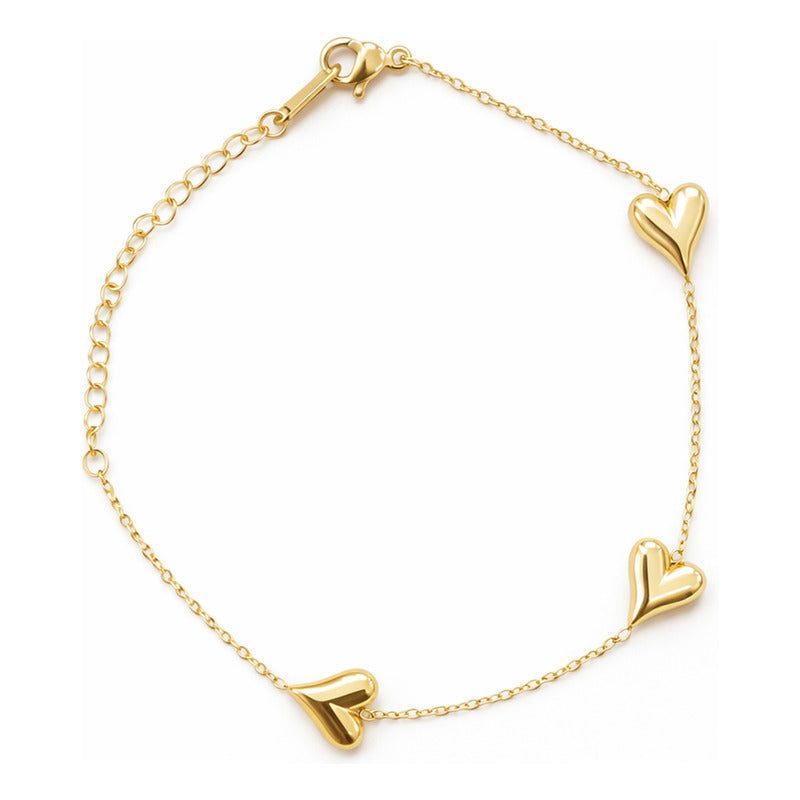 Set Joyería Elegante Para Mujer Collar Y Aretes Corazones Dorado