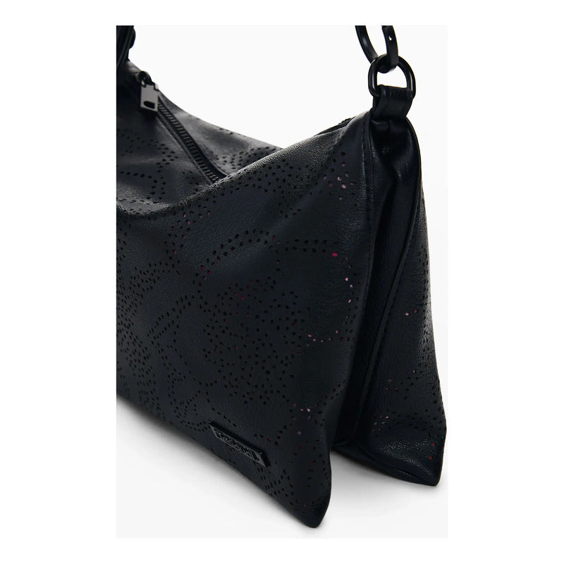Bolso Mediano Diseño Floral 26saxpam/2000 Marca Desigual® Negro Floreado Níquel