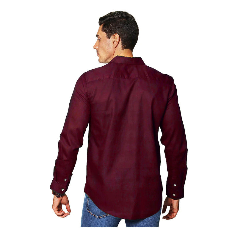 Camisa Para Hombre Manga Larga Mod.b35112 Marca Bobois® Bordó Rayas 2xg