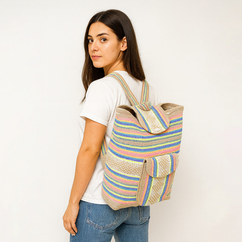 Mochila Artesanal Tejida Tipo Morral Con Bolsillo Frontal 10kg