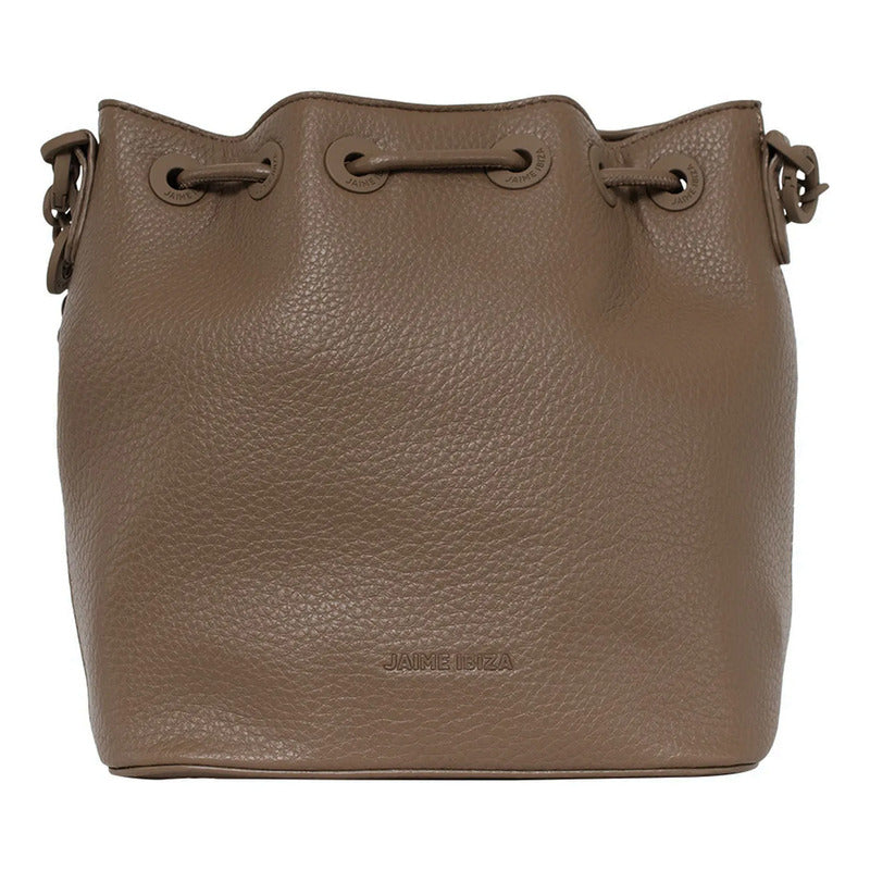 Bolso Bucket Para Mujer Mod. Ji 2816 Marca Jaime Ibiza® Marrón Oscuro Lisa Níquel