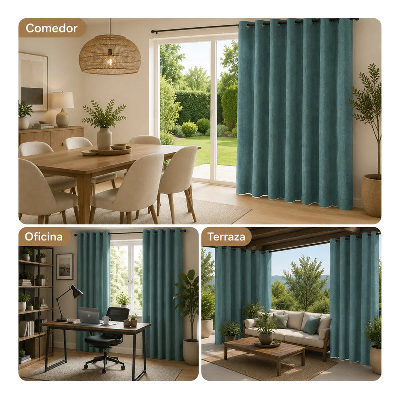 Set De Cortinas Blackout  Impermeables 1.37 X 2.13mts Luna® Verde Menta