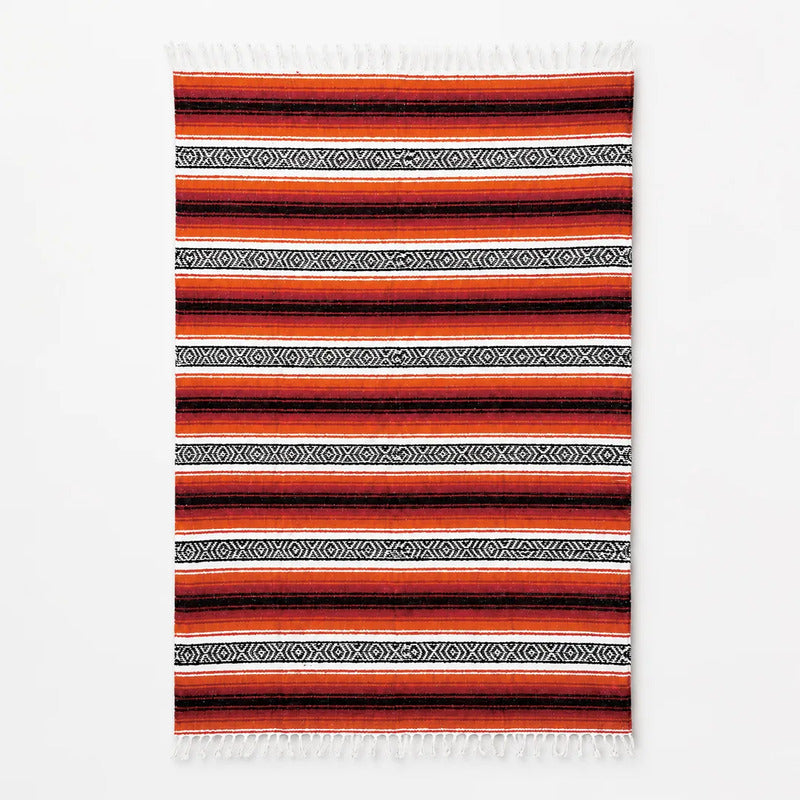 Falsa Artesanal 1.90m X 1.20m Cobija Multiusos Mexicana Geométrico 1 Kg Naranja