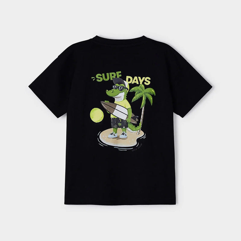 Playera Doble Estampado Para Niño Mod. 3015 Marca Mayoral® Negro Coco Surfs Days 2 Años Estampa Localizada