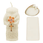 Set Para Bautizo Vela+concha+toalla+caja De Madera