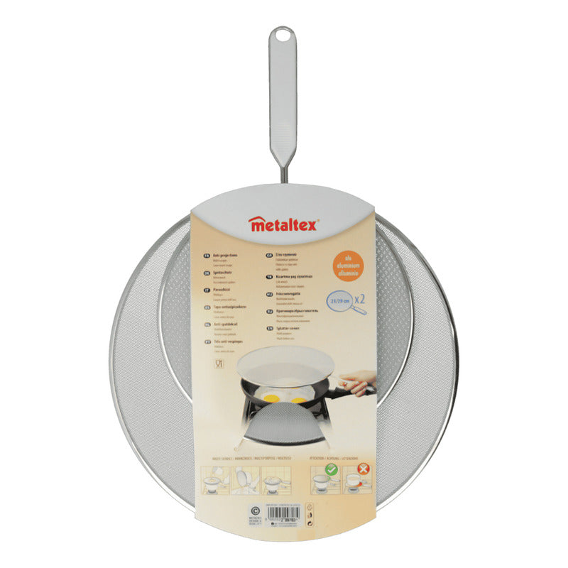 Juego 2 Pz Tapa Anti-salpicaduras 21 Y 29cm Marca Metaltex® Blanco Tapa Antisalpicadura