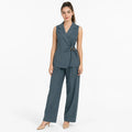 Conjunto Formal Para Mujer Mod.3541 Marca Okey® Azul Petróleo Lisa 40