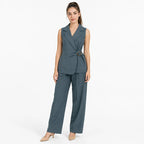 Conjunto Formal Para Mujer Mod.3541 Marca Okey® Azul Petróleo Lisa 40