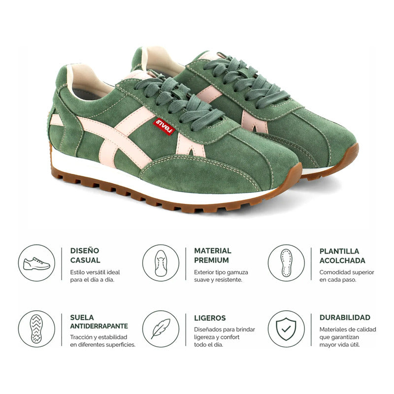 Tenis Casual De Gamuza Para Dama Mod.l1126213 Marca Levís® Verde Gamuza 25.5 Mx