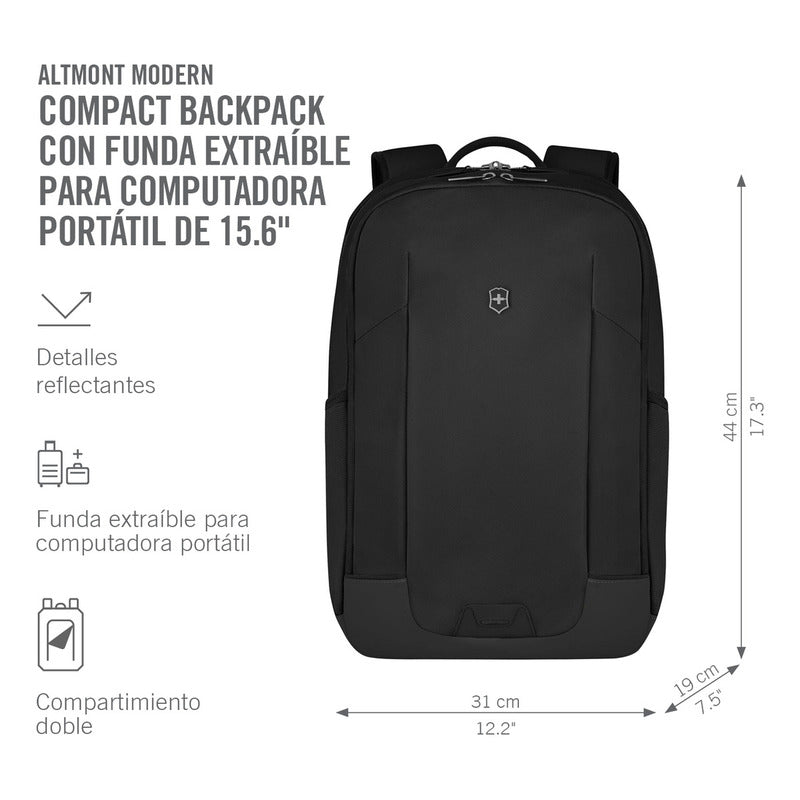 Mochila Altmont Modern Compact Backpack Marca Victorinox® Negro Liso