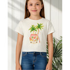 Playera Casual Para Niña Mod.6057 Marca Mayoral® Blanco Palmas 14 Estampa Localizada