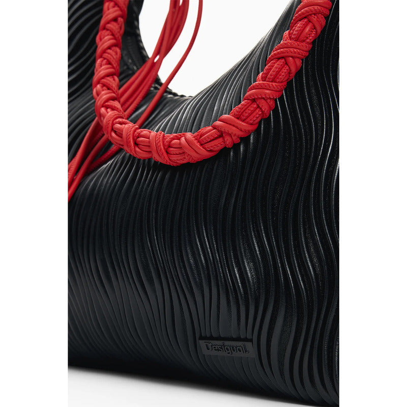 Bolso Mediano Con Relieves Mod. 26saxp54/2000 Desigual® Negro Relieves Níquel Rojo