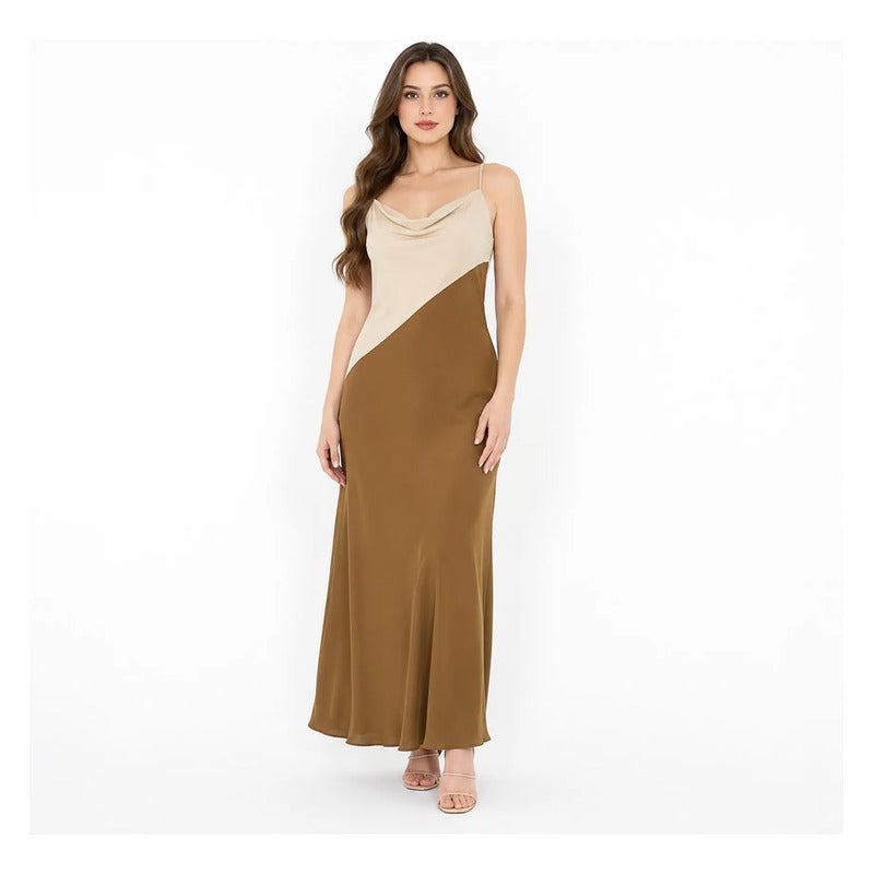 Vestido Largo Para Mujer Mod. Ve01642 Marca Ferriano® Multicolor Lisa Ch