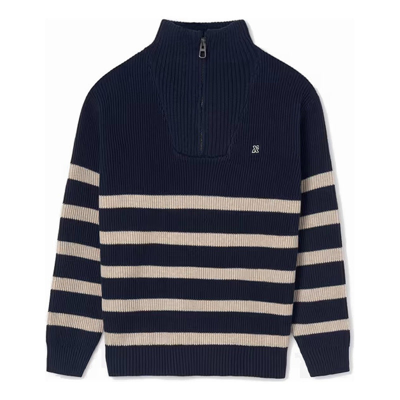Suéter Pique Para Niño Mod.7391 Marca Mayoral® Azul Oscuro Rayas 8 Años