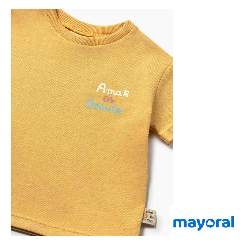 Playera Casual Para Bebé Recién Nacido M.1077 Marca Mayoral® Miel Amar Es Bonito 18 M