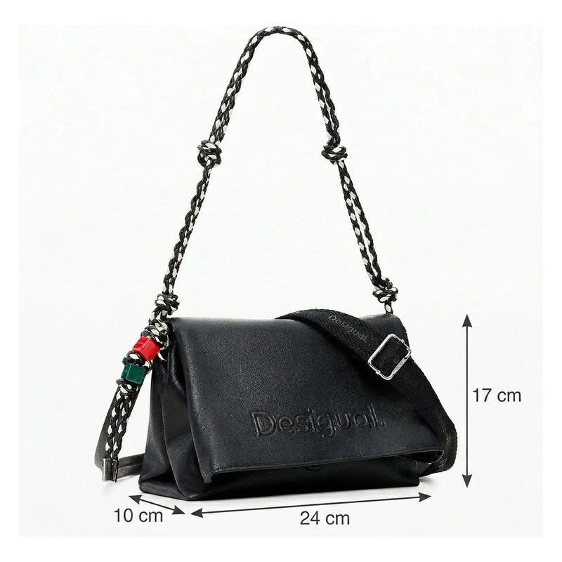 Bolso Mediano Para Mujer Mod. 26saxp61/2000 Desigual® Negro Lisa Níquel Multicolor