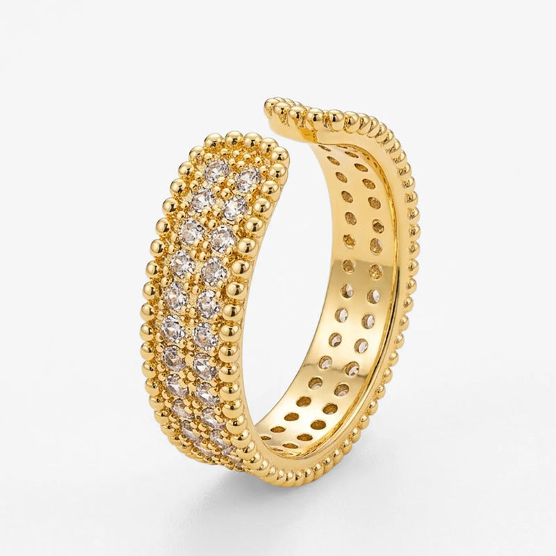 Anillo Abierto Dorado Doble Hilera De Piedras Para Mujer Dorado 5 M