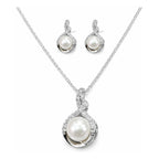 Set Joyería Elegante Collar Y Aretes Entrelazado Con Perla Plateado