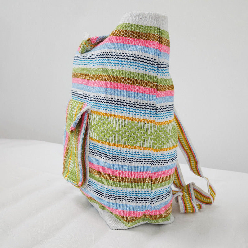 Mochila Artesanal Tejida Tipo Morral Con Bolsillo Frontal 10kg