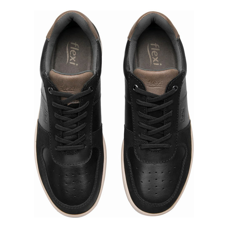 Tenis Casual Para Hombre Mod.419801 Marca Flexi® Negro Lisa 27 Mx