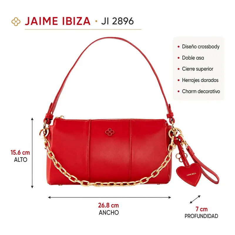 Bolso Crossbody Para Mujer Mod. Ji 2896 Marca Jaime Ibiza® Rojo Lisa Níquel